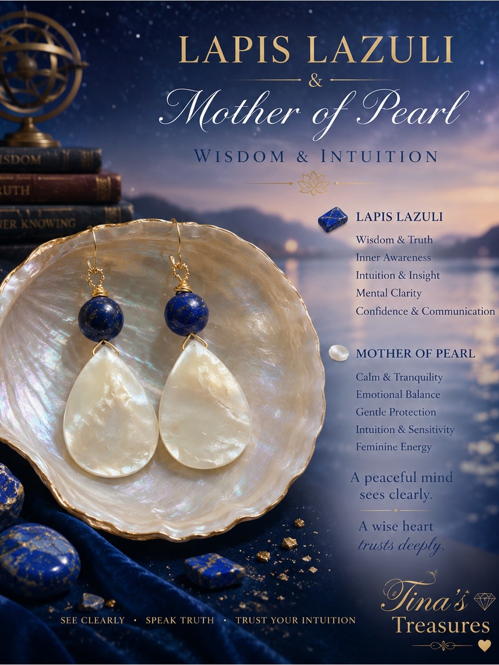 Lapis Lazuli & Mother of Pearl Drop Earrings - Blue & Pearl